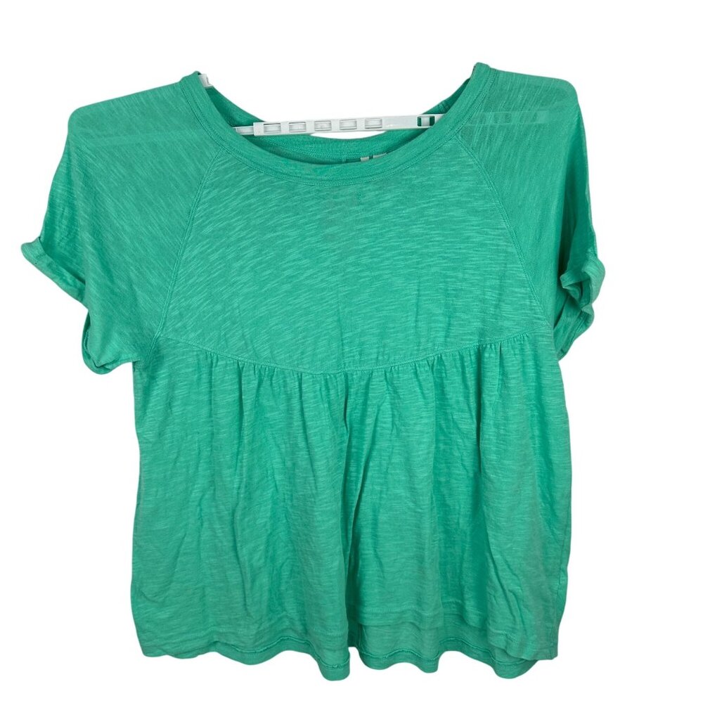 Live Well Womens XL Green Keyhole Back Short Sleeve Top Cotton Blend Flowy Tee